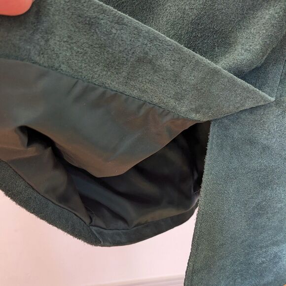 Vintage 90s Suede Hi-Waist Green Pencil / Bodycon Miniskirt Fully Lined, Sz 6 - Picture 3 of 6